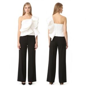 Luxe by StyleKeepers Ivory One Shoulder Ruffle Top Small Runway Chic Statement